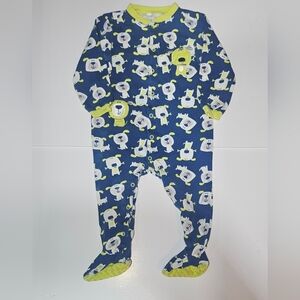 Pekkle Bear Print Kids Footie in Blue and Green
